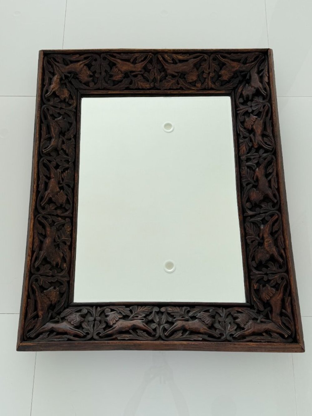 INDONESIAN WOOD HAND-CARVED CAT/LION MIRROR